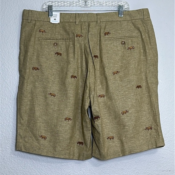 J. McLaughlin Oliver Linen Blend Shorts Men’s 40 Khaki Rhino Embroidered NWT - Picture 3 of 11